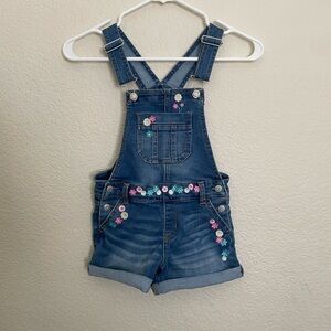Jordache Blue Denim Overalls with Floral Embroidery